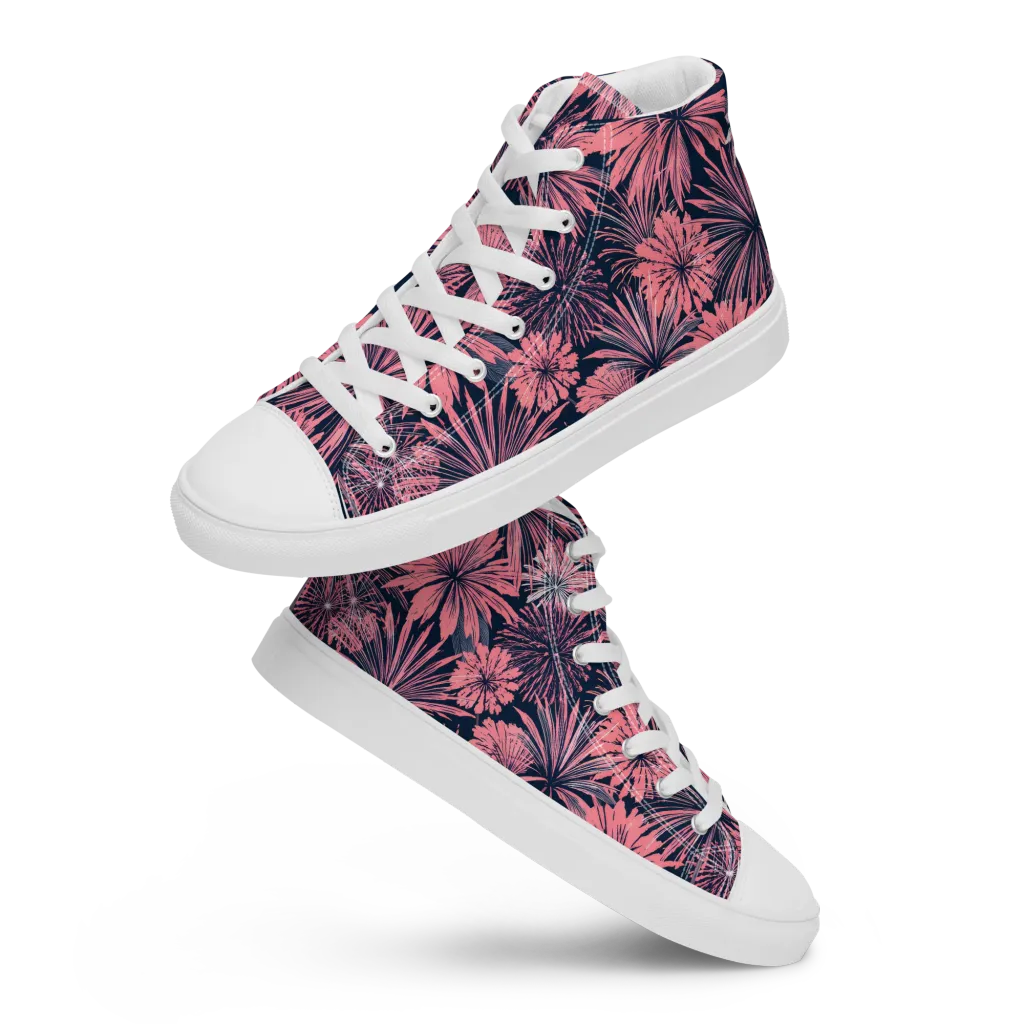Midnight Coral Garden on Women's High Top Canvas Shoes — Front