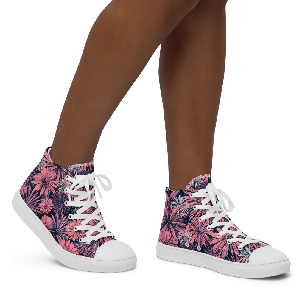 Midnight Coral Garden on Women's High Top Canvas Shoes — Right