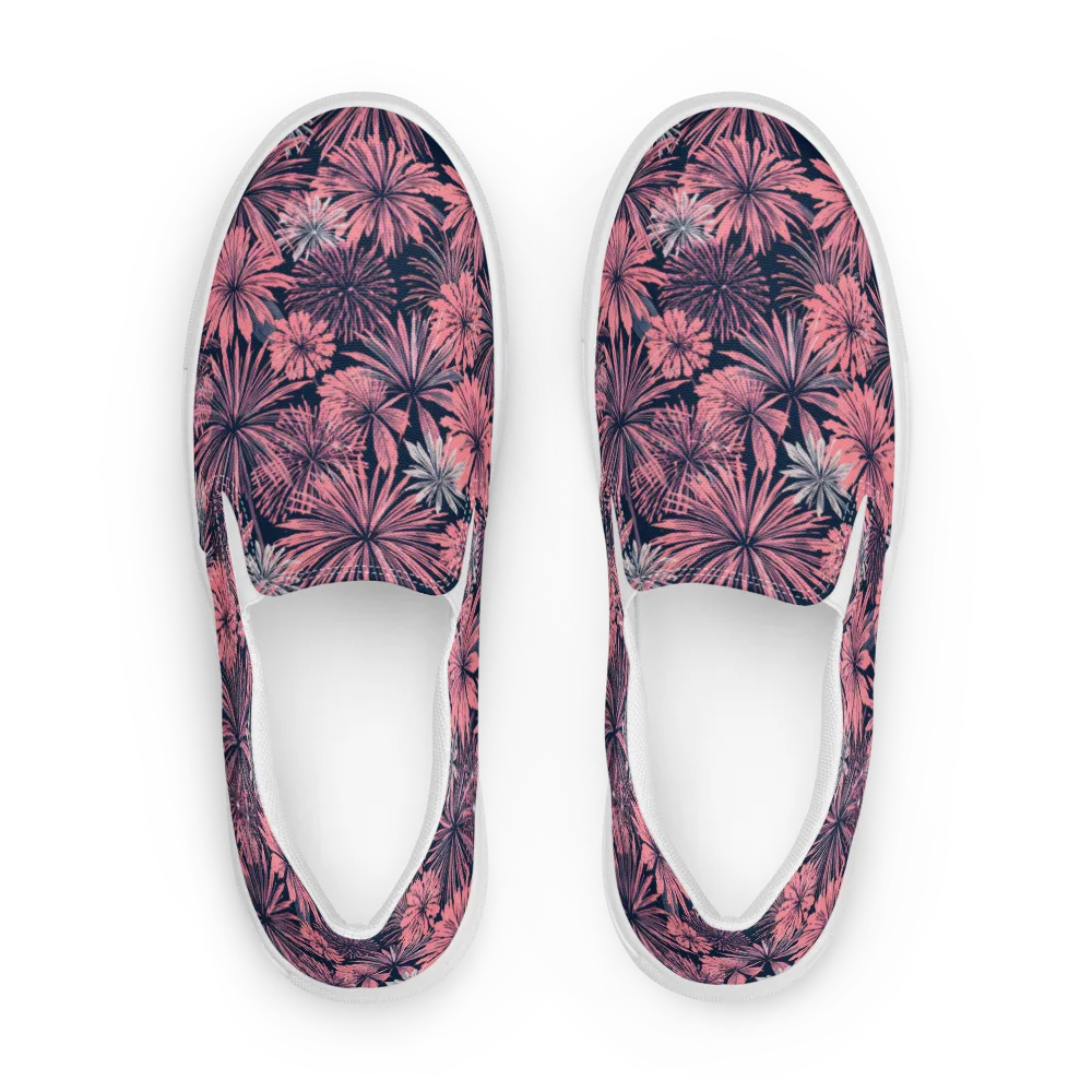 Midnight Coral Garden on Men's Slip-On Canvas Shoes — Front