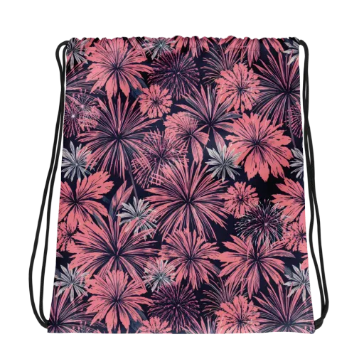 Midnight Coral Garden on a Drawstring Bag