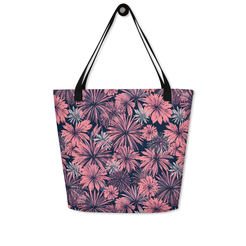Midnight Coral Garden on Large Tote Bag W/ Pocket — Front