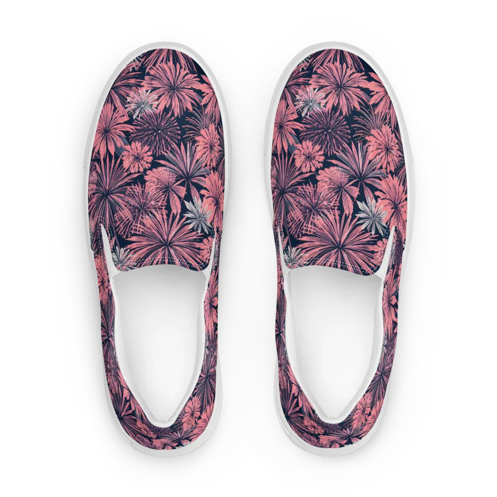 Midnight Coral Garden on Women's Slip-On Canvas Shoes — Front