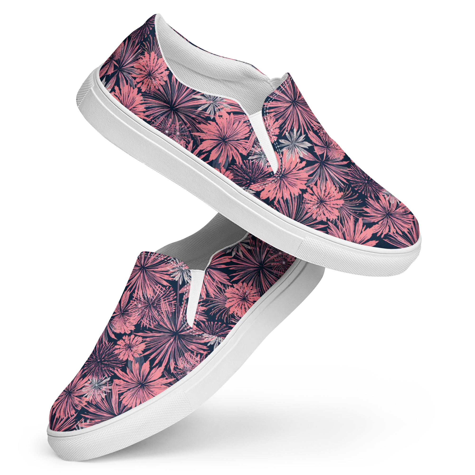 Midnight Coral Garden on Women's Slip-On Canvas Shoes — Front