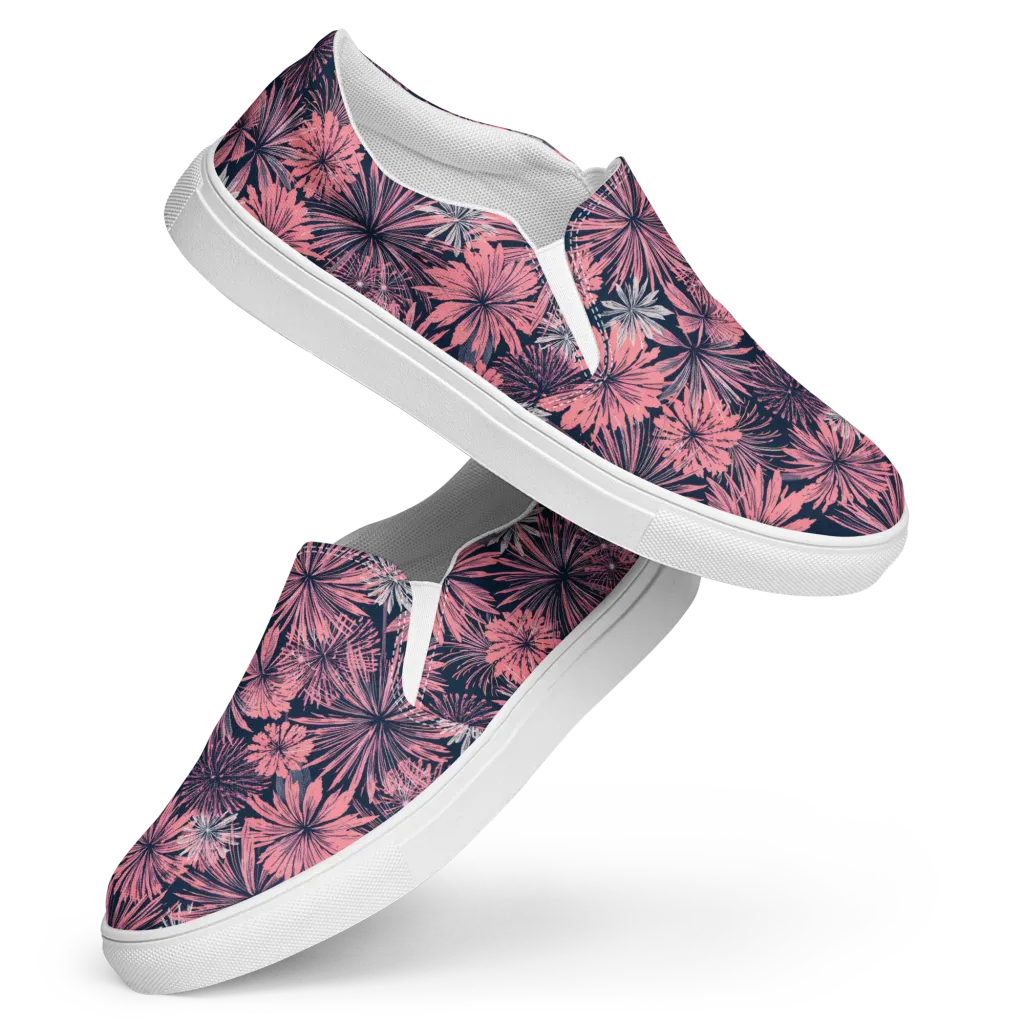 Midnight Coral Garden on Women's Slip-On Canvas Shoes — Front