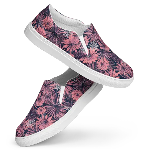 Midnight Coral Garden on a Women's Slip-On Canvas Shoes