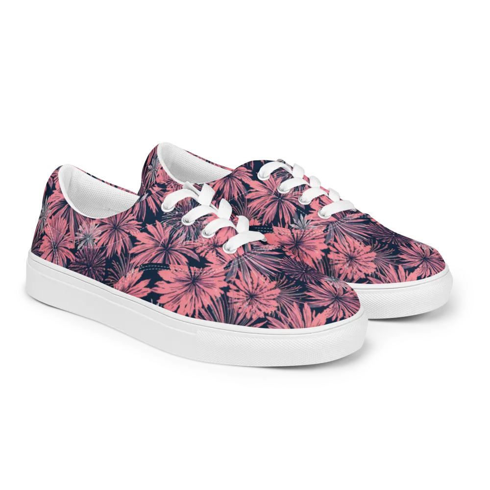 Midnight Coral Garden on Men's Lace-Up Canvas Shoes — Right Front
