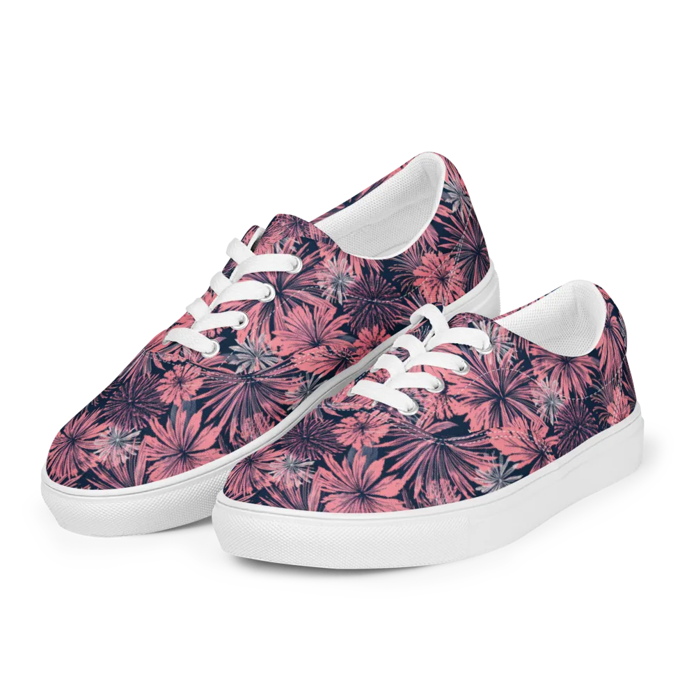 Midnight Coral Garden on Men's Lace-Up Canvas Shoes — Left Front