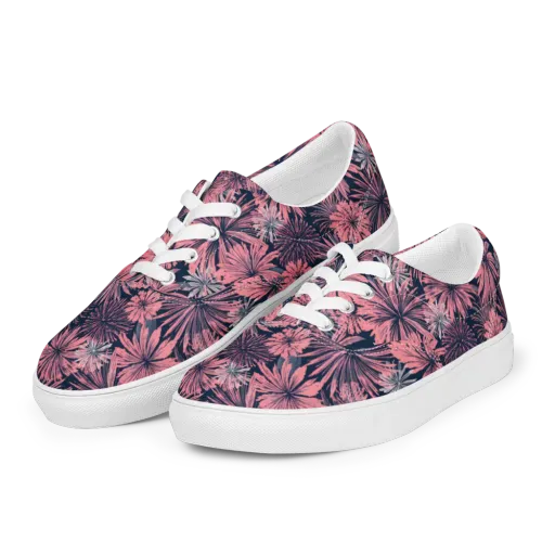 Midnight Coral Garden on a Men's Lace-Up Canvas Shoes