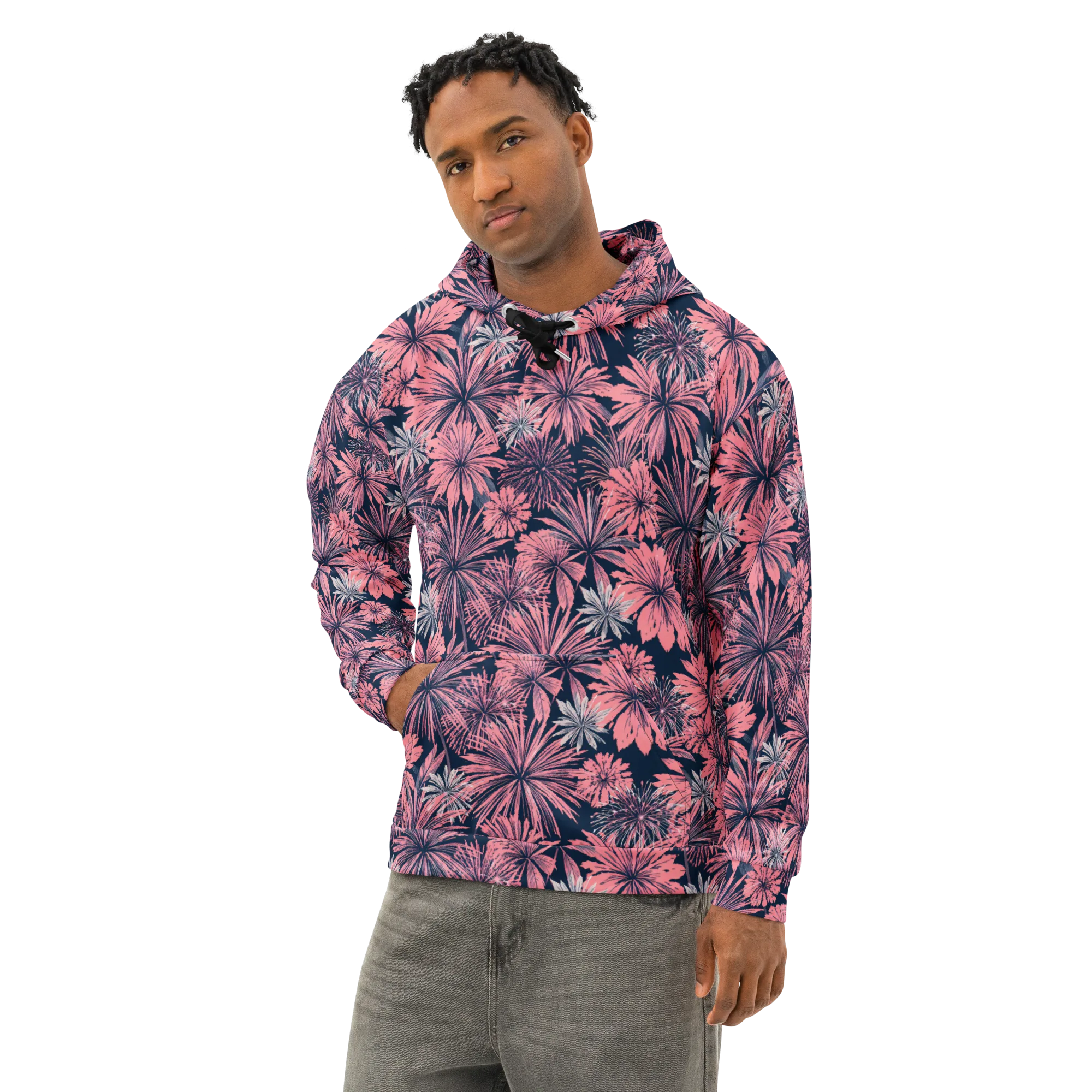 Midnight Coral Garden on Cotton Hoodie — Left Front