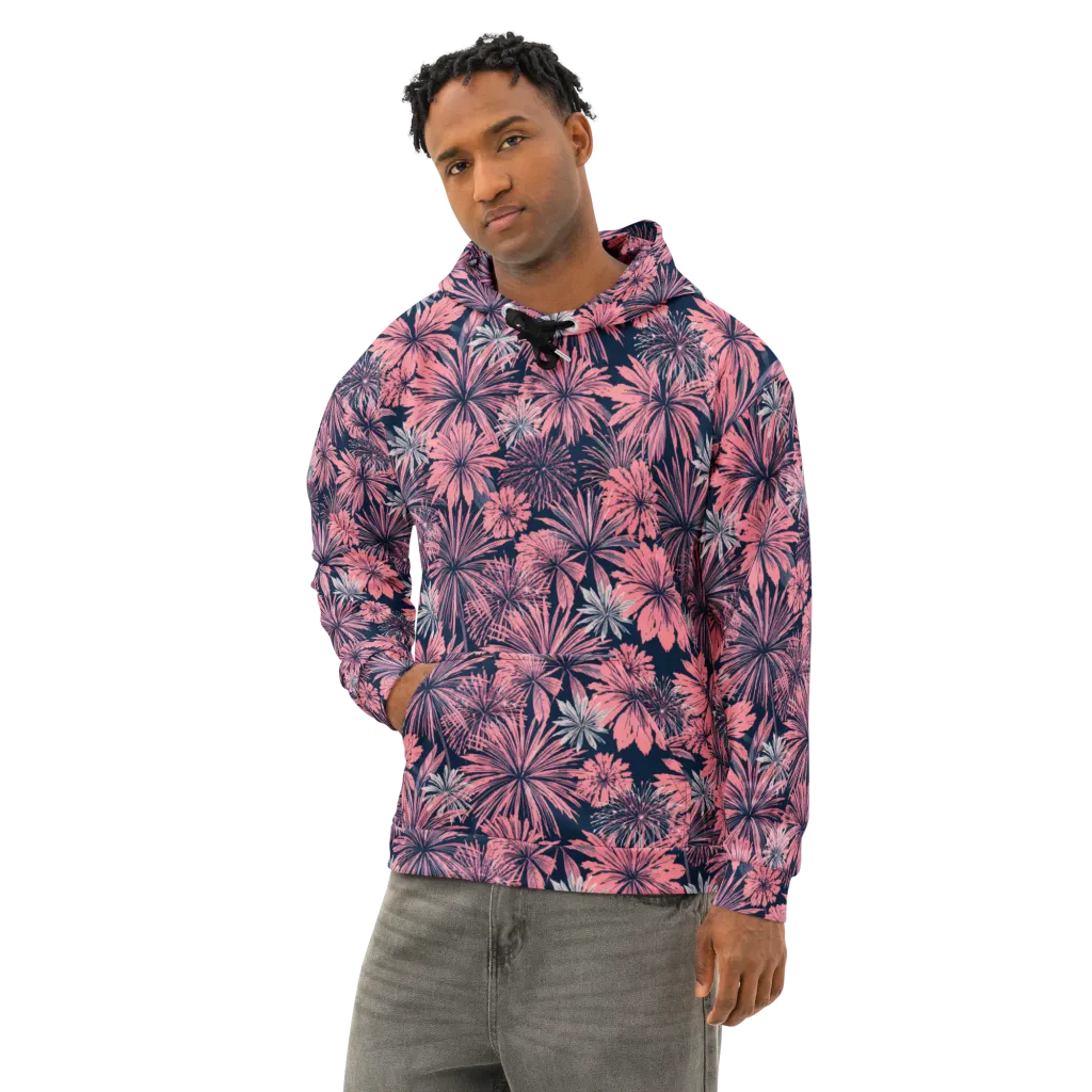 Midnight Coral Garden on Cotton Hoodie — Left Front