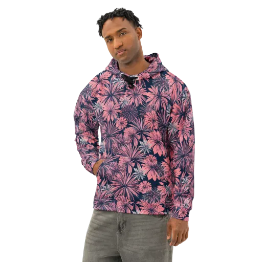 Midnight Coral Garden on a Cotton Hoodie