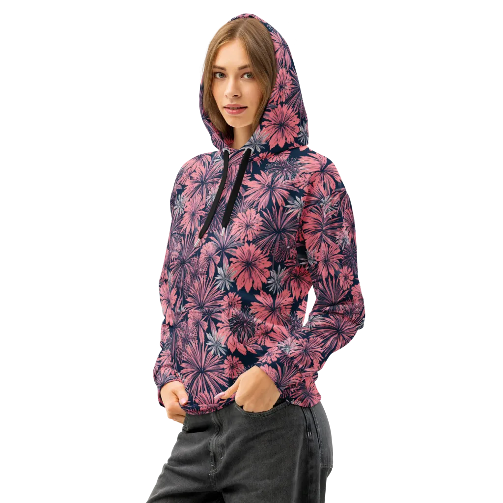 Midnight Coral Garden on Cotton Hoodie — Left Front