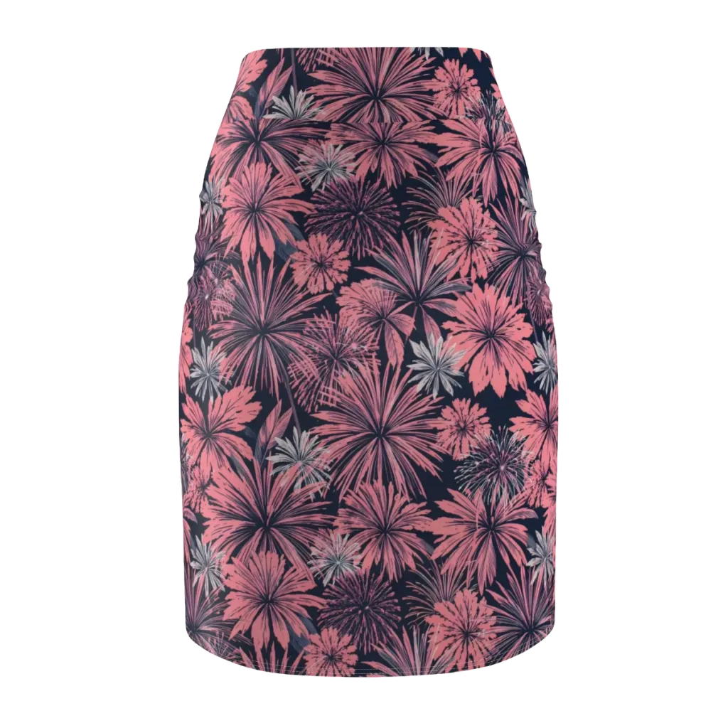 Midnight Coral Garden on Pencil Skirt — Back