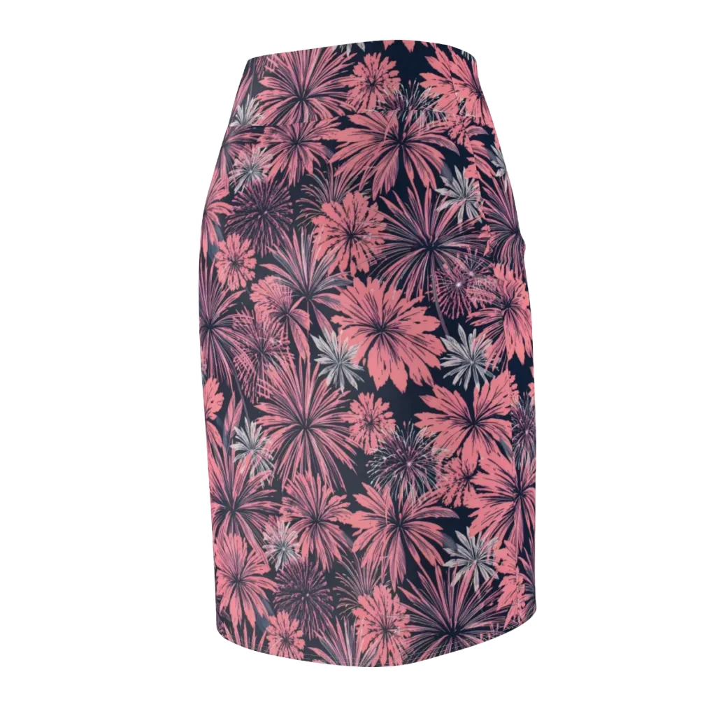 Midnight Coral Garden on Pencil Skirt — Back Side