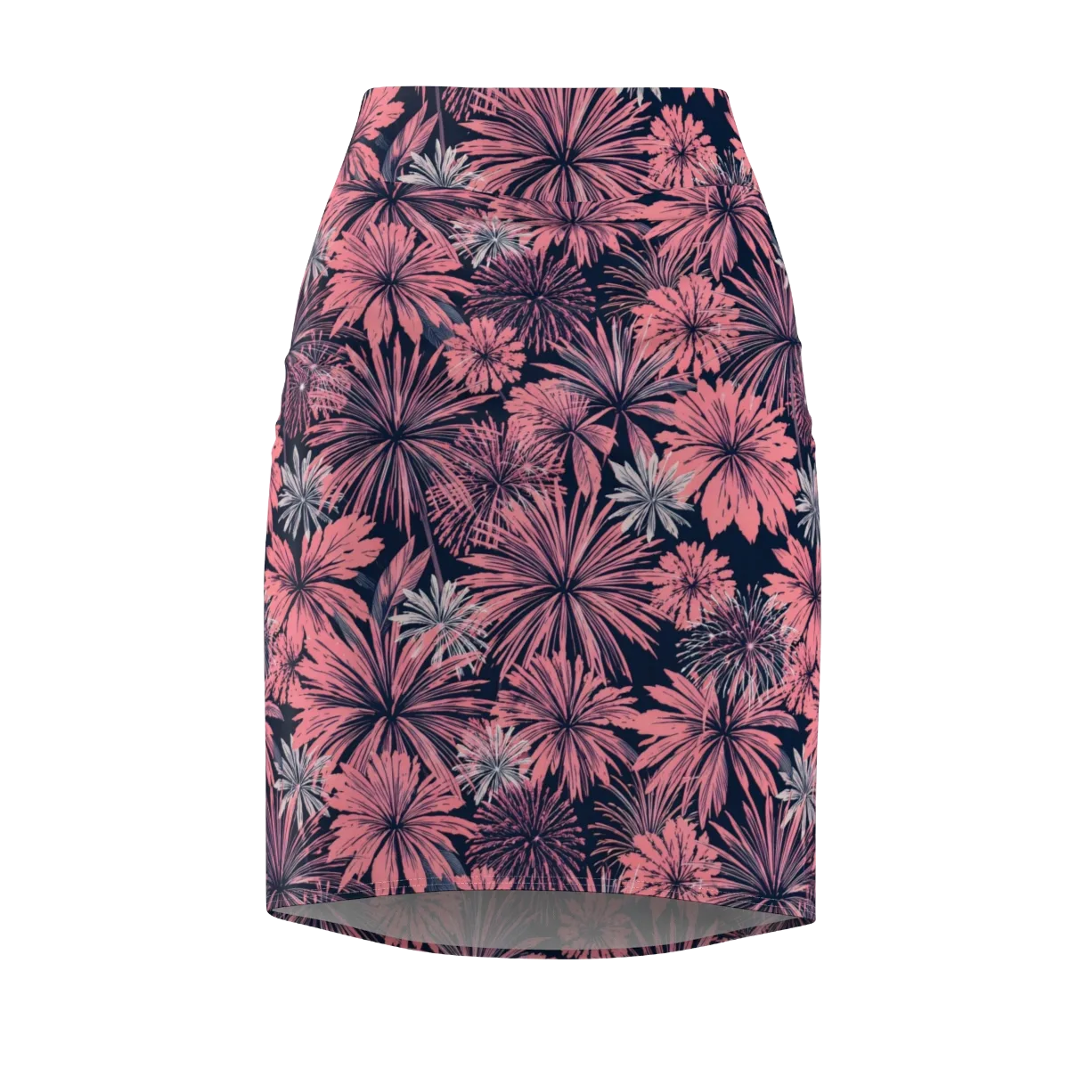 Midnight Coral Garden on Pencil Skirt — Front