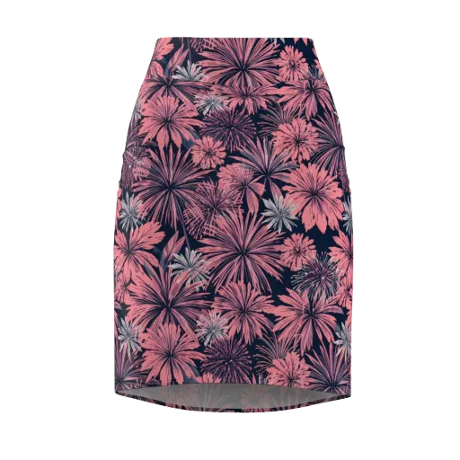 Midnight Coral Garden on a Pencil Skirt