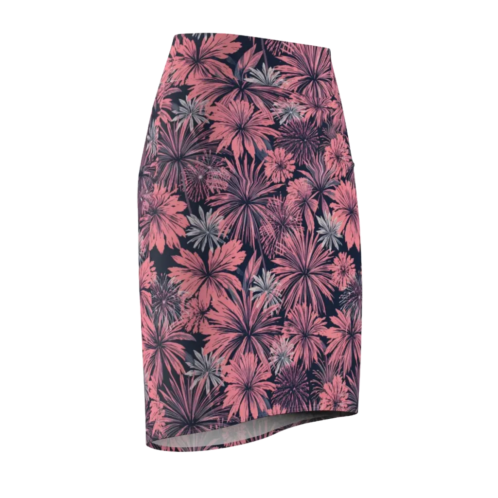 Midnight Coral Garden on Pencil Skirt — Front Side