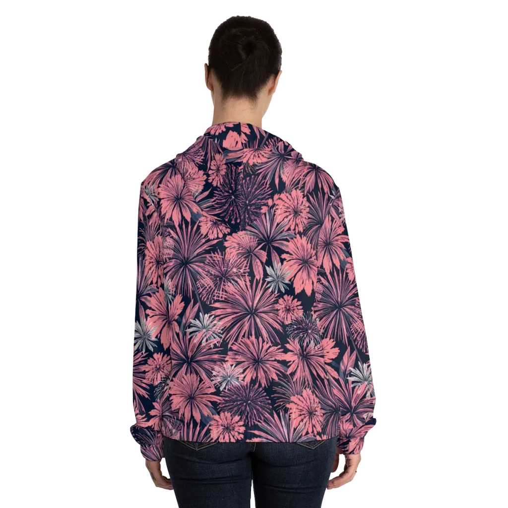 Midnight Coral Garden on Women's Full-Zip Hoodie — Back On Person