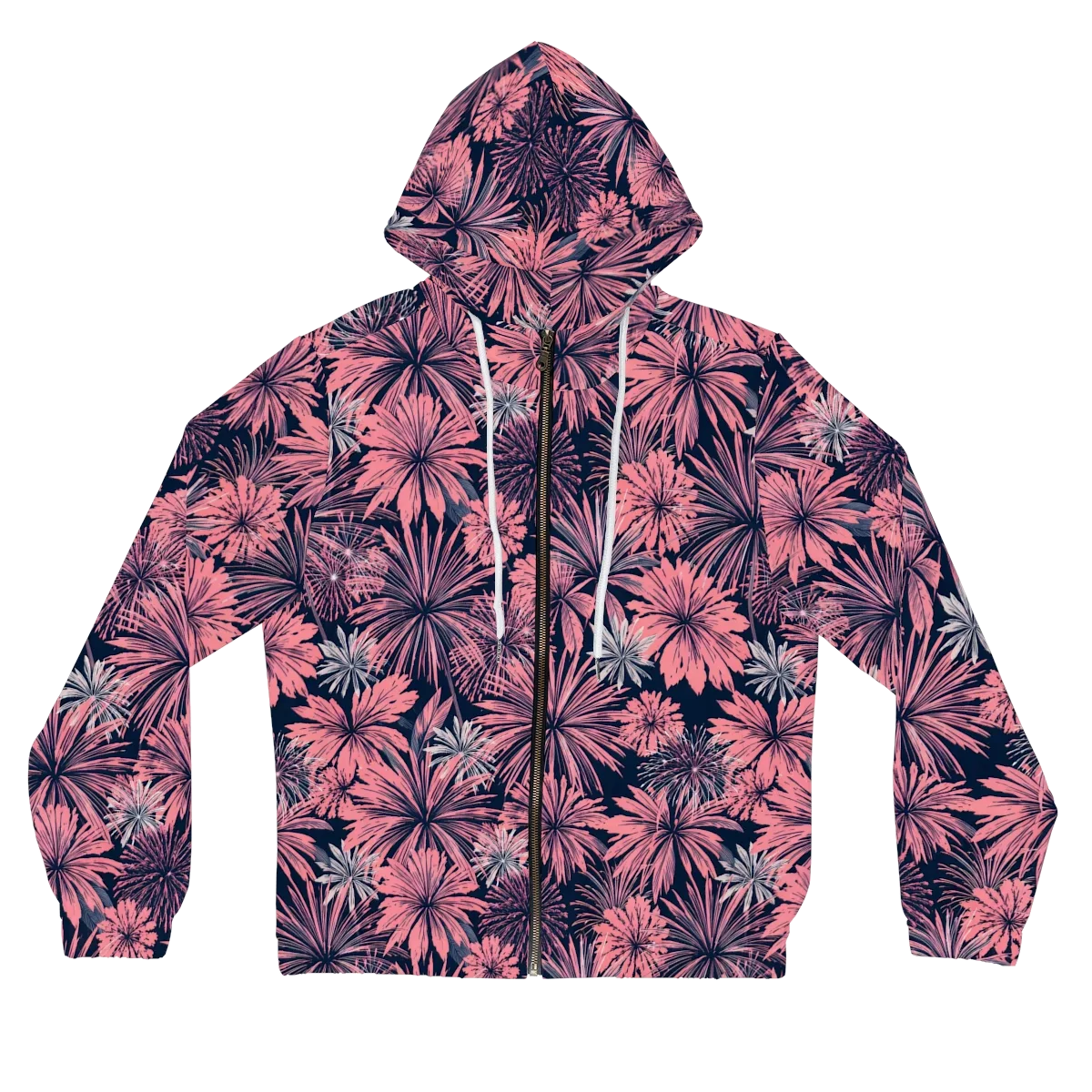 Midnight Coral Garden on Women's Full-Zip Hoodie — Front