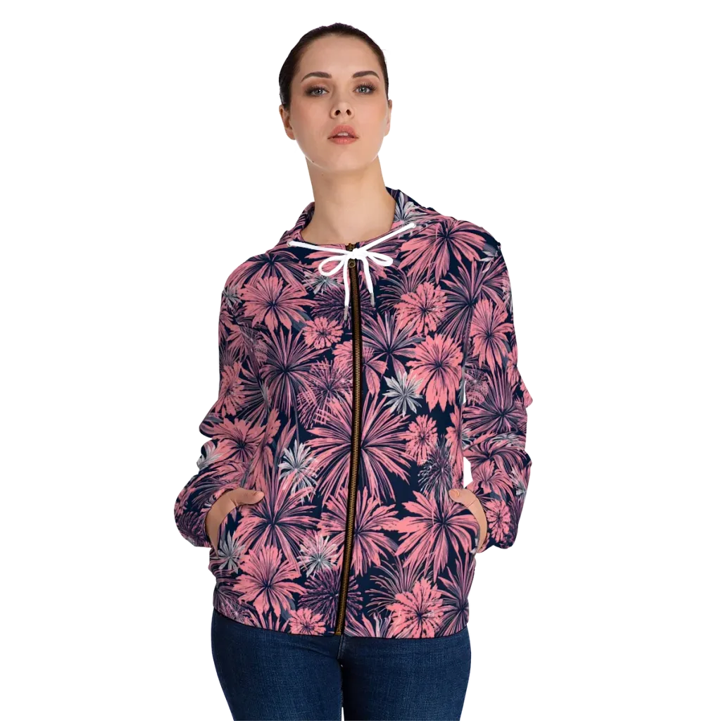 Midnight Coral Garden on Women's Full-Zip Hoodie — Front On Person