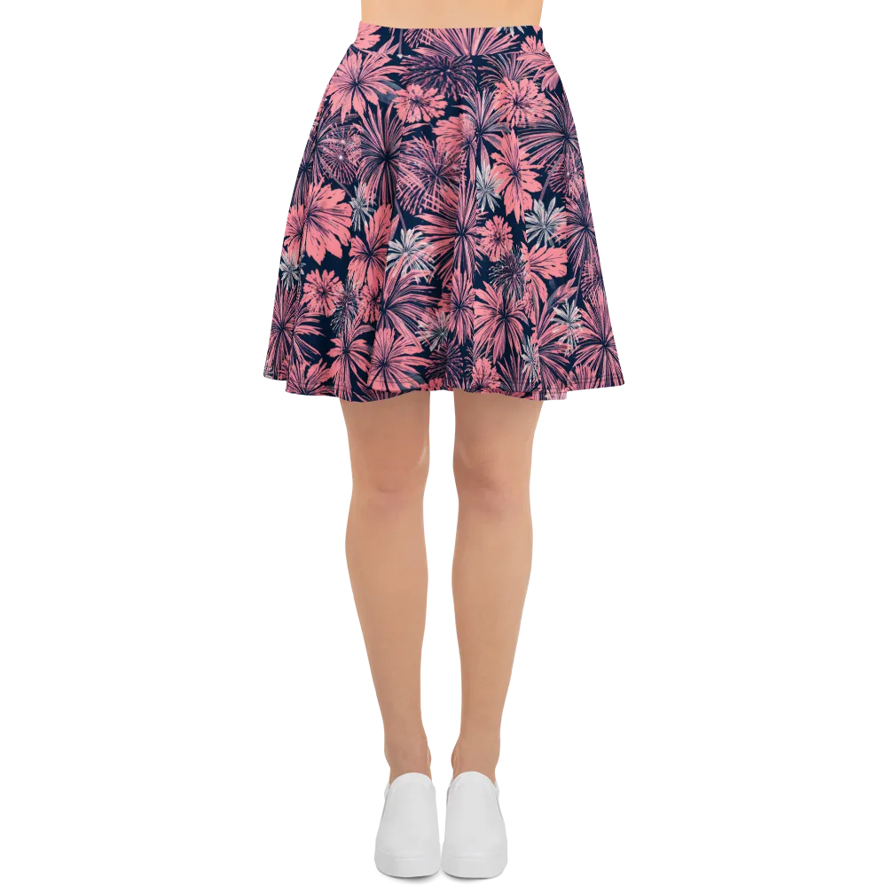 Midnight Coral Garden on Skater Skirt — Front