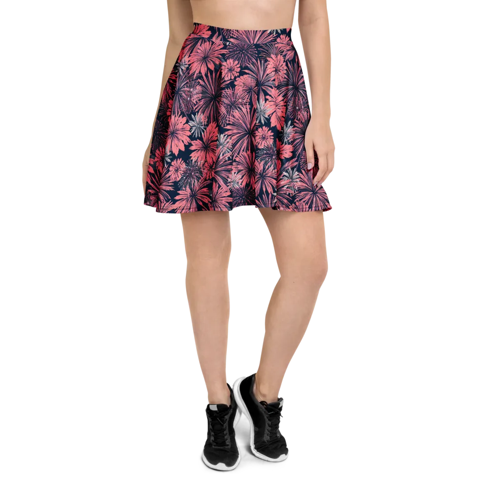 Midnight Coral Garden on Skater Skirt — Front
