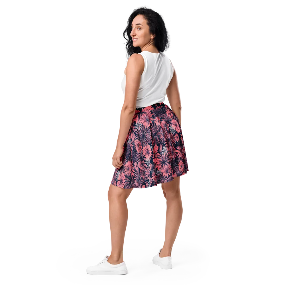 Midnight Coral Garden on Skater Skirt — Back