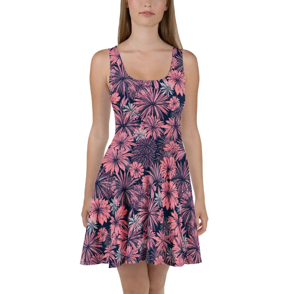 Midnight Coral Garden on Skater Dress — Front