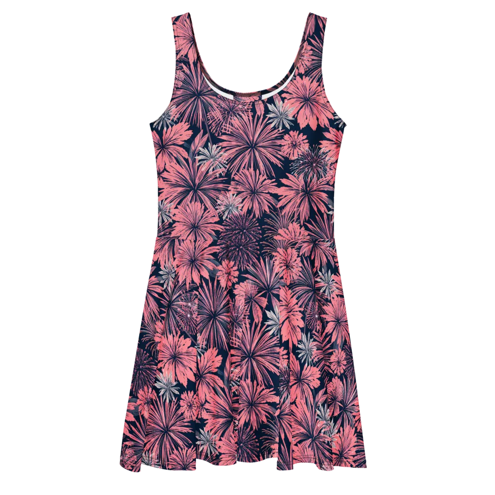 Midnight Coral Garden on Skater Dress — Front