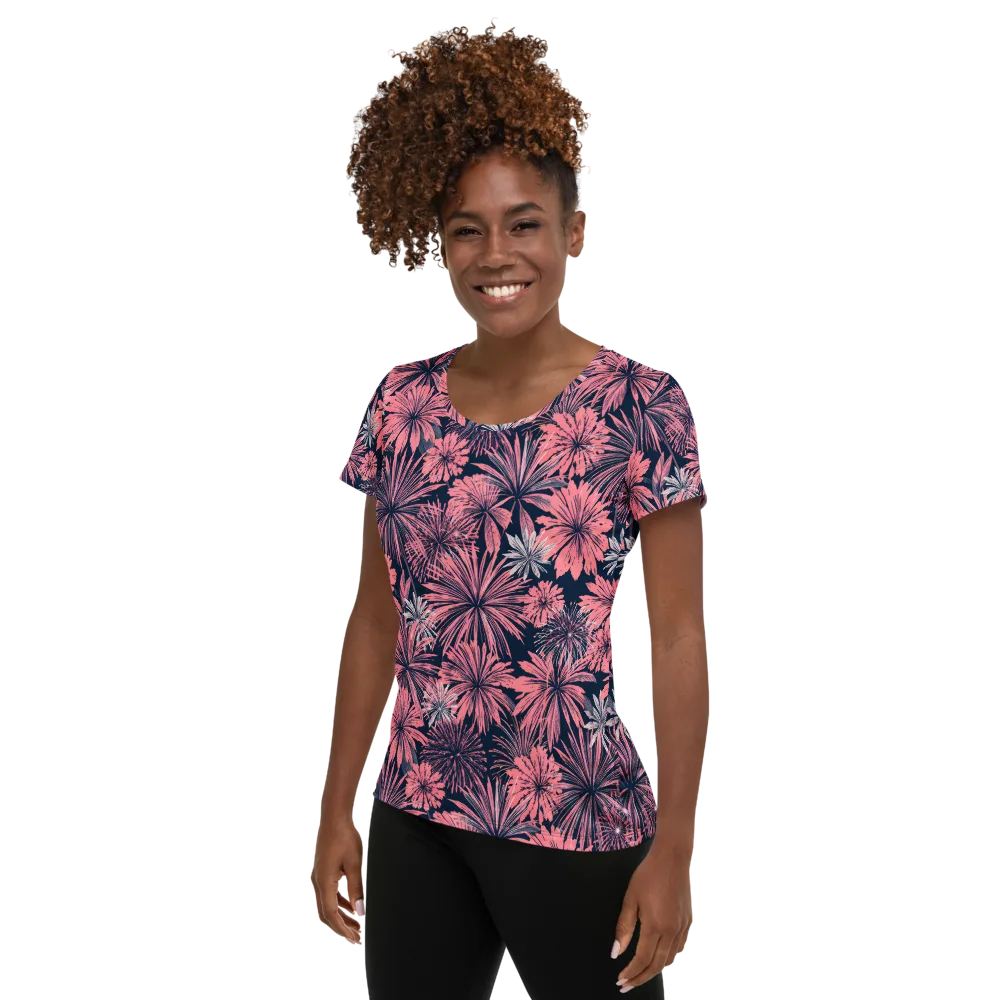 Midnight Coral Garden on Women's Athletic T-Shirt — Left