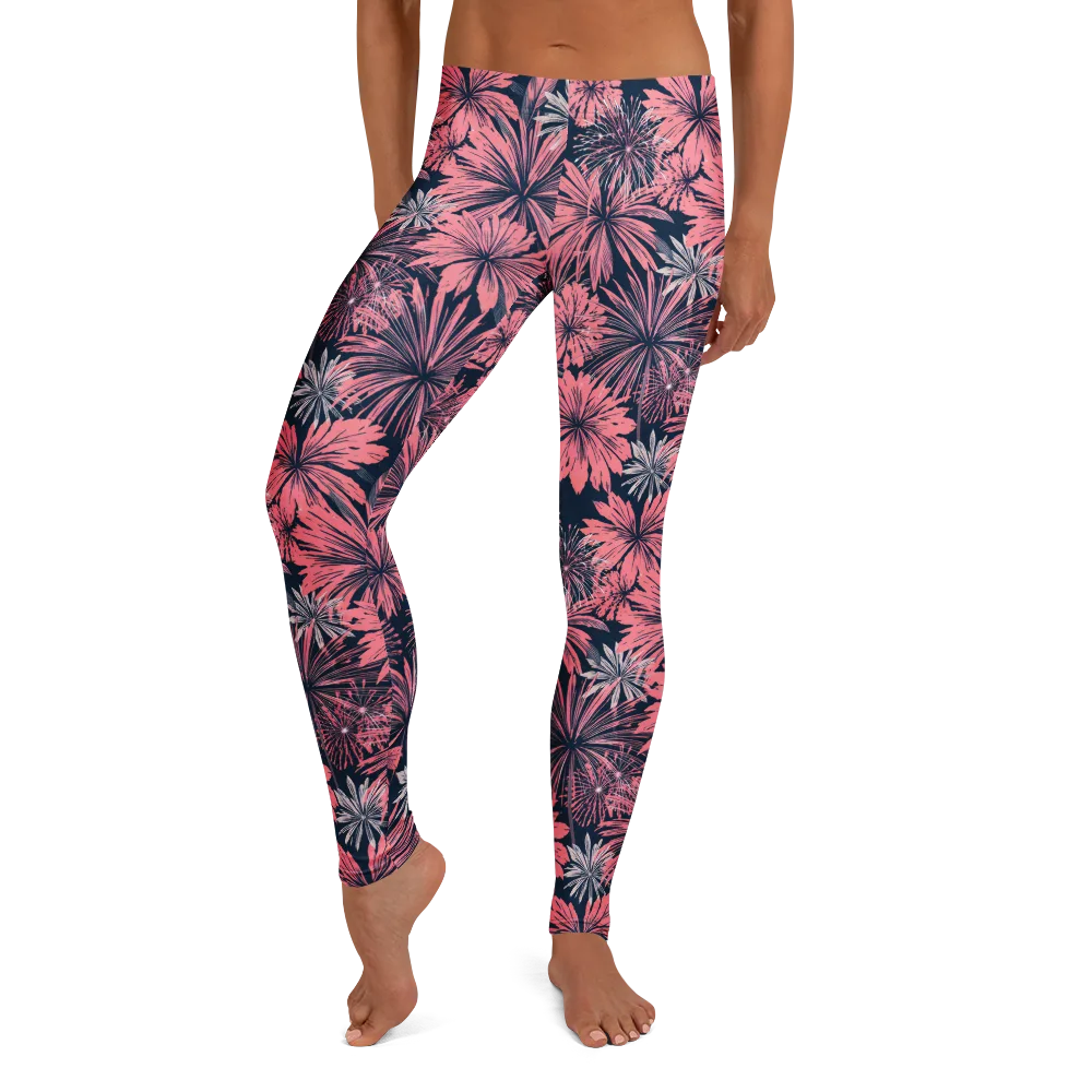 Midnight Coral Garden on Leggings — Front