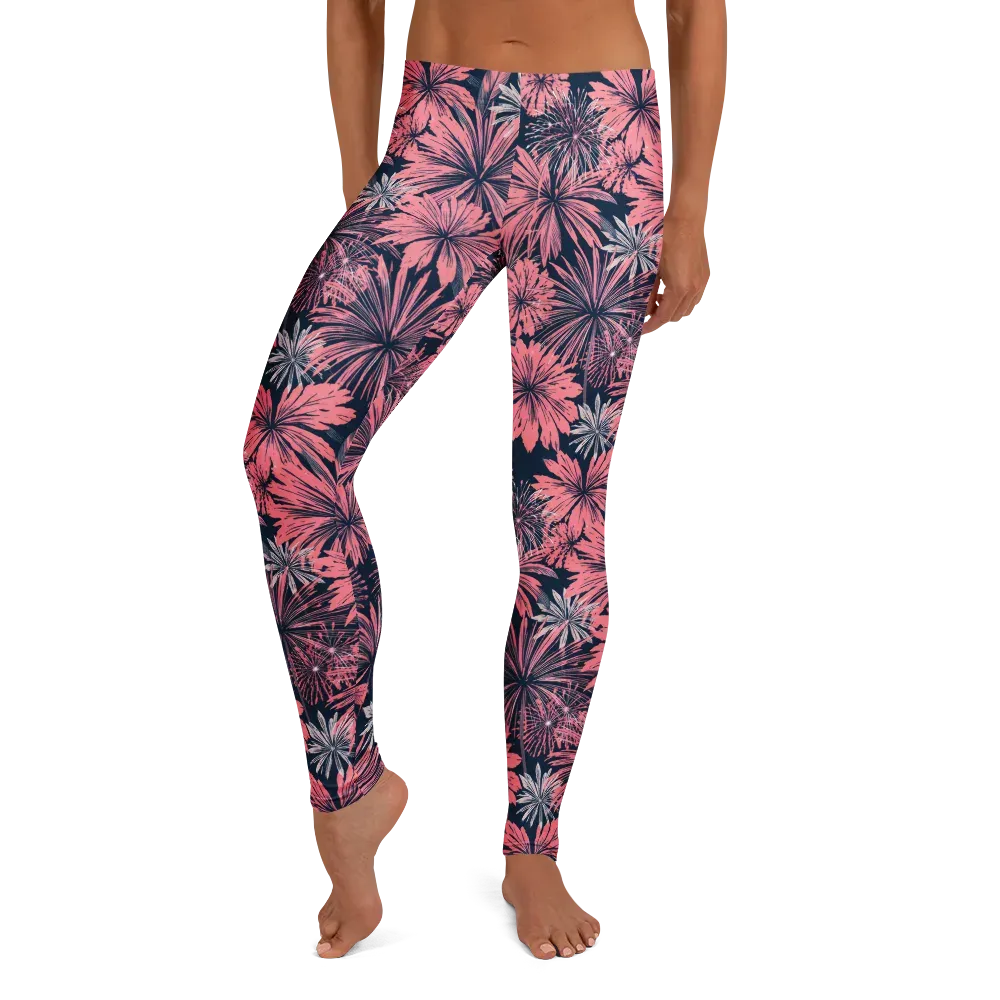 Midnight Coral Garden on Leggings — Front
