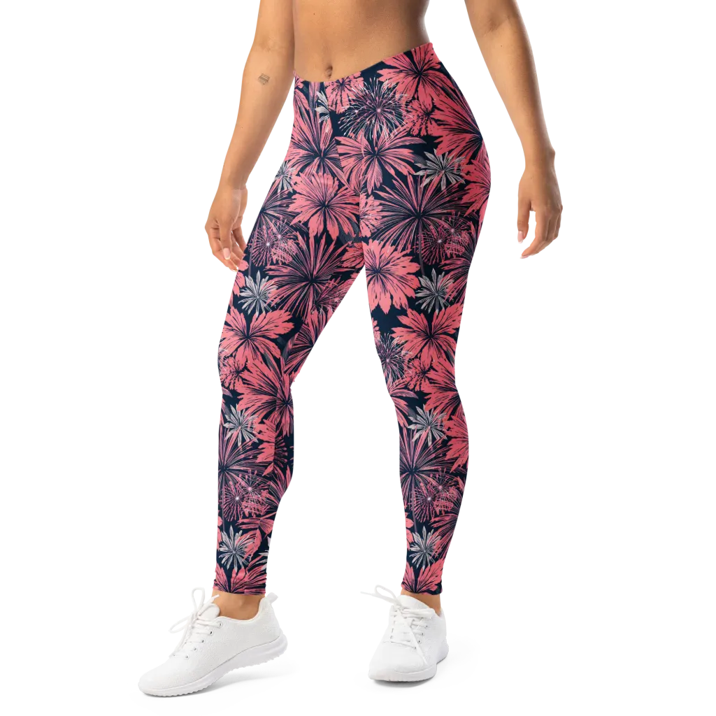 Midnight Coral Garden on Leggings — Left Front