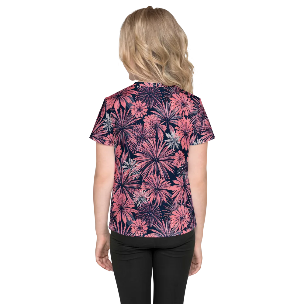 Midnight Coral Garden on Kids Crew Neck T-Shirt — Back