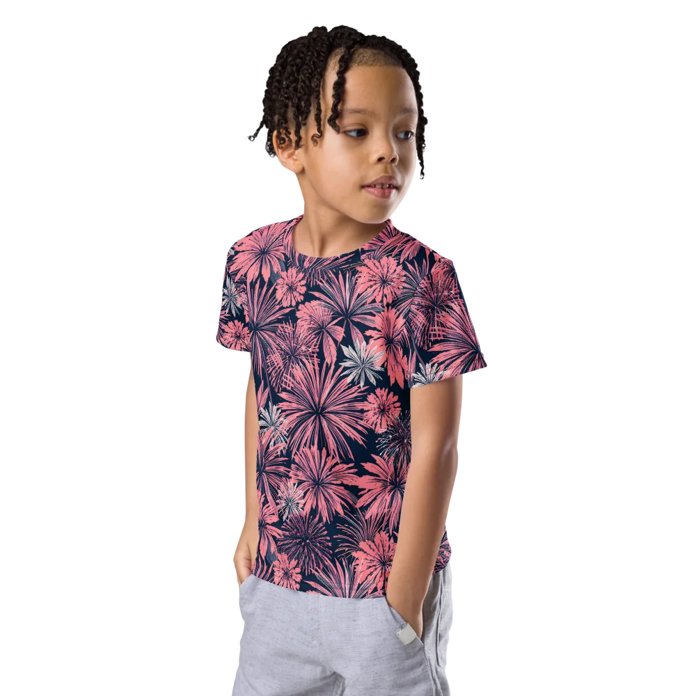 Midnight Coral Garden on Kids Crew Neck T-Shirt — Left Front