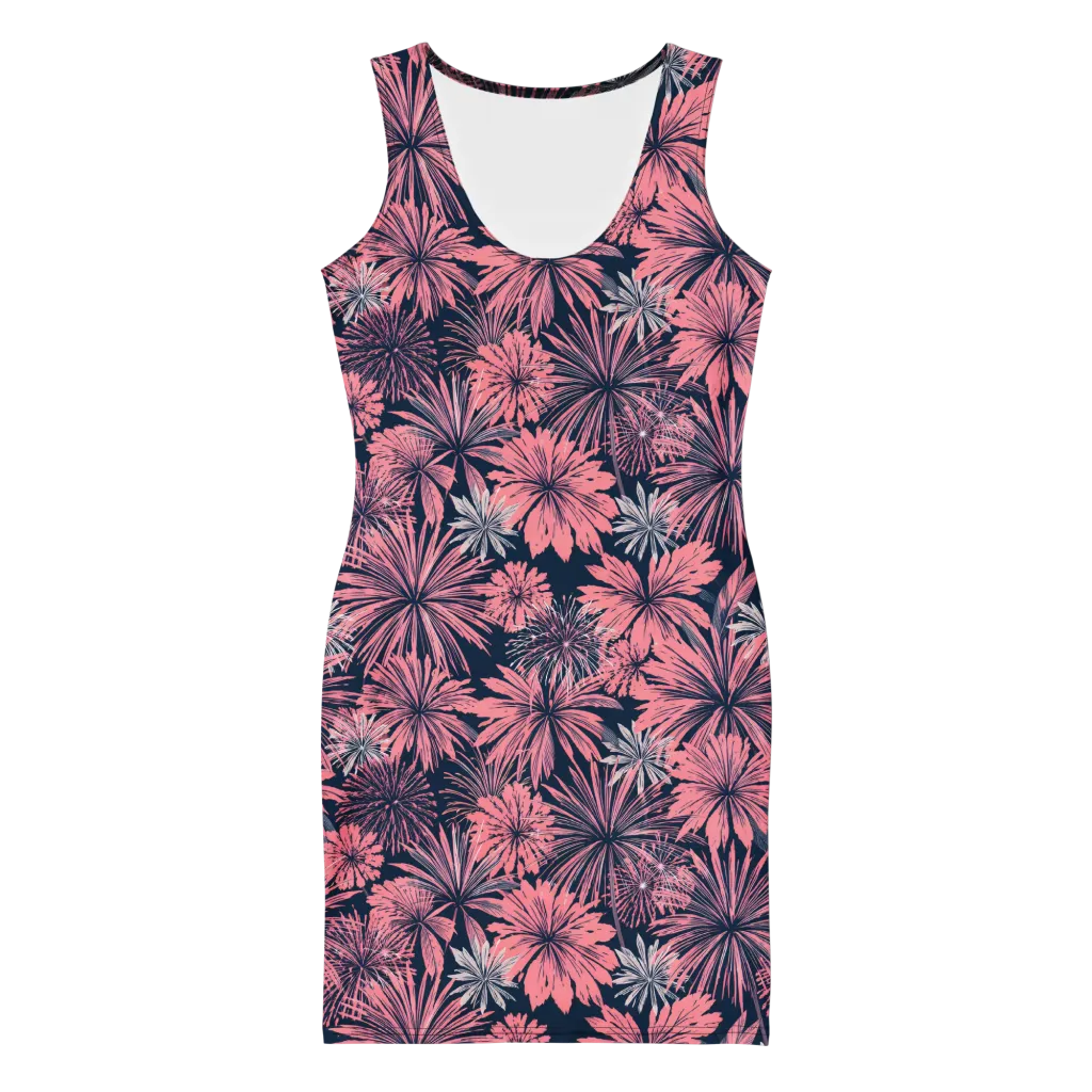 Midnight Coral Garden on Bodycon Dress — Front