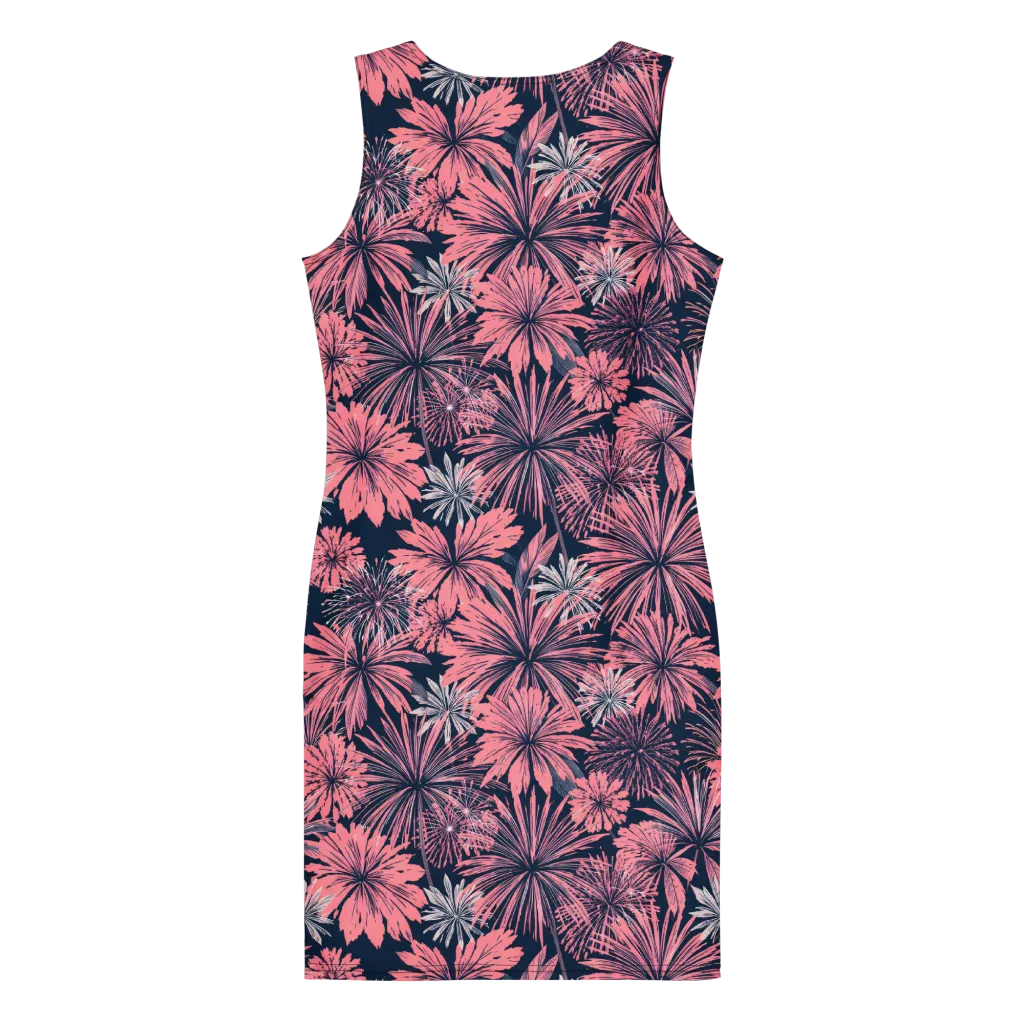 Midnight Coral Garden on Bodycon Dress — Back
