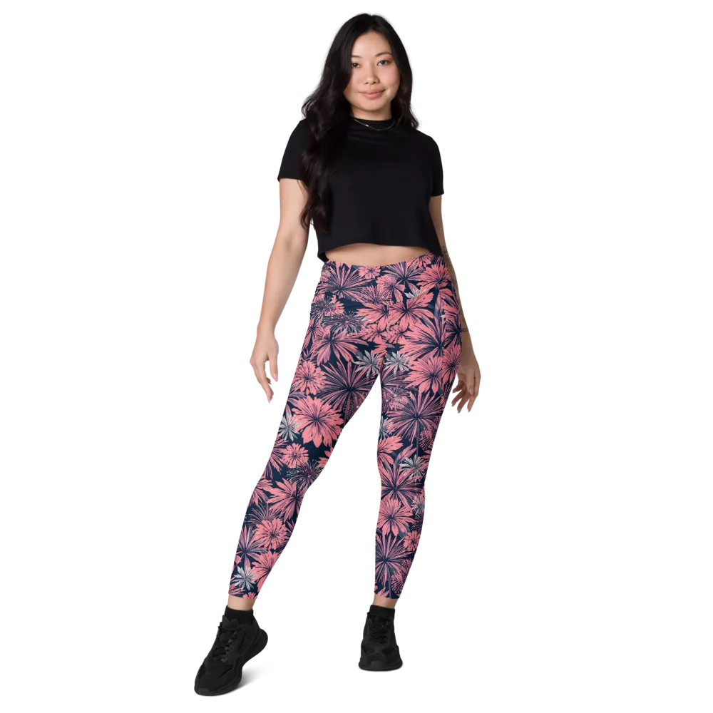 Midnight Coral Garden on Leggings with Pockets — Front
