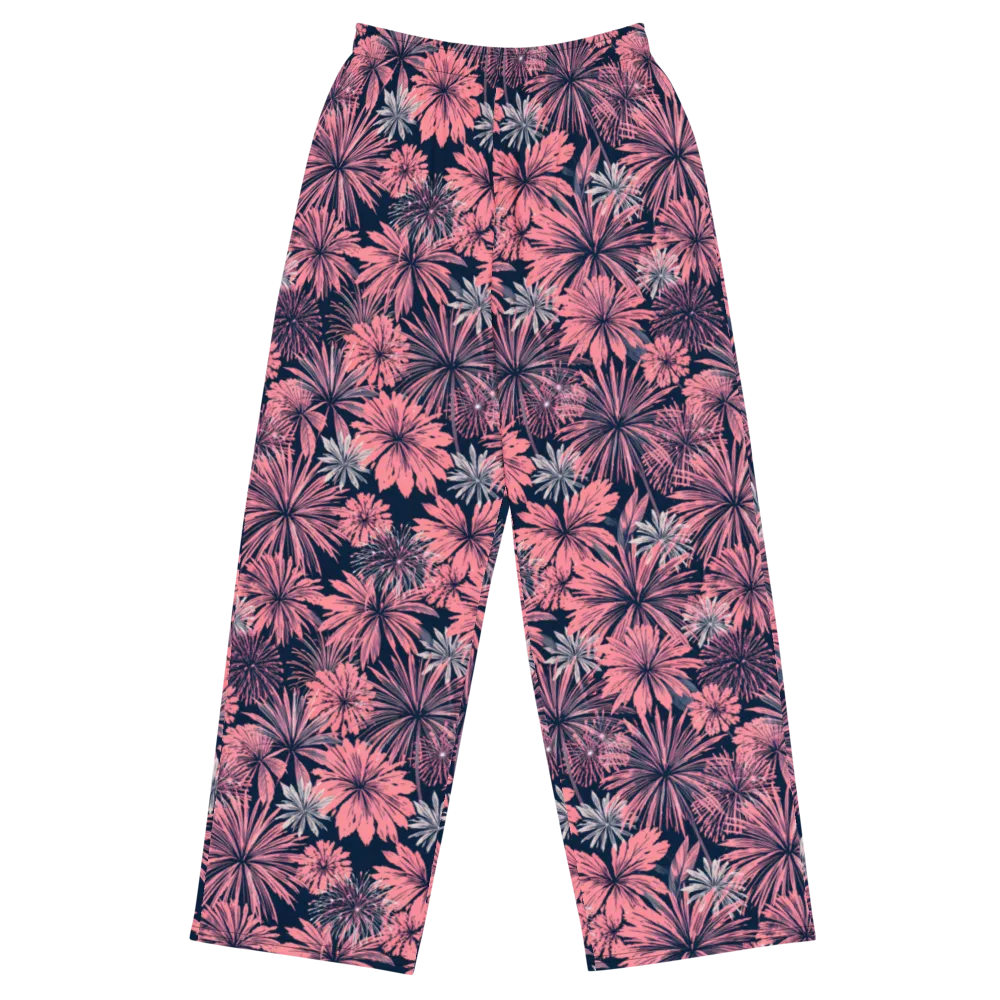 Midnight Coral Garden on Wide-Leg Pants — Front