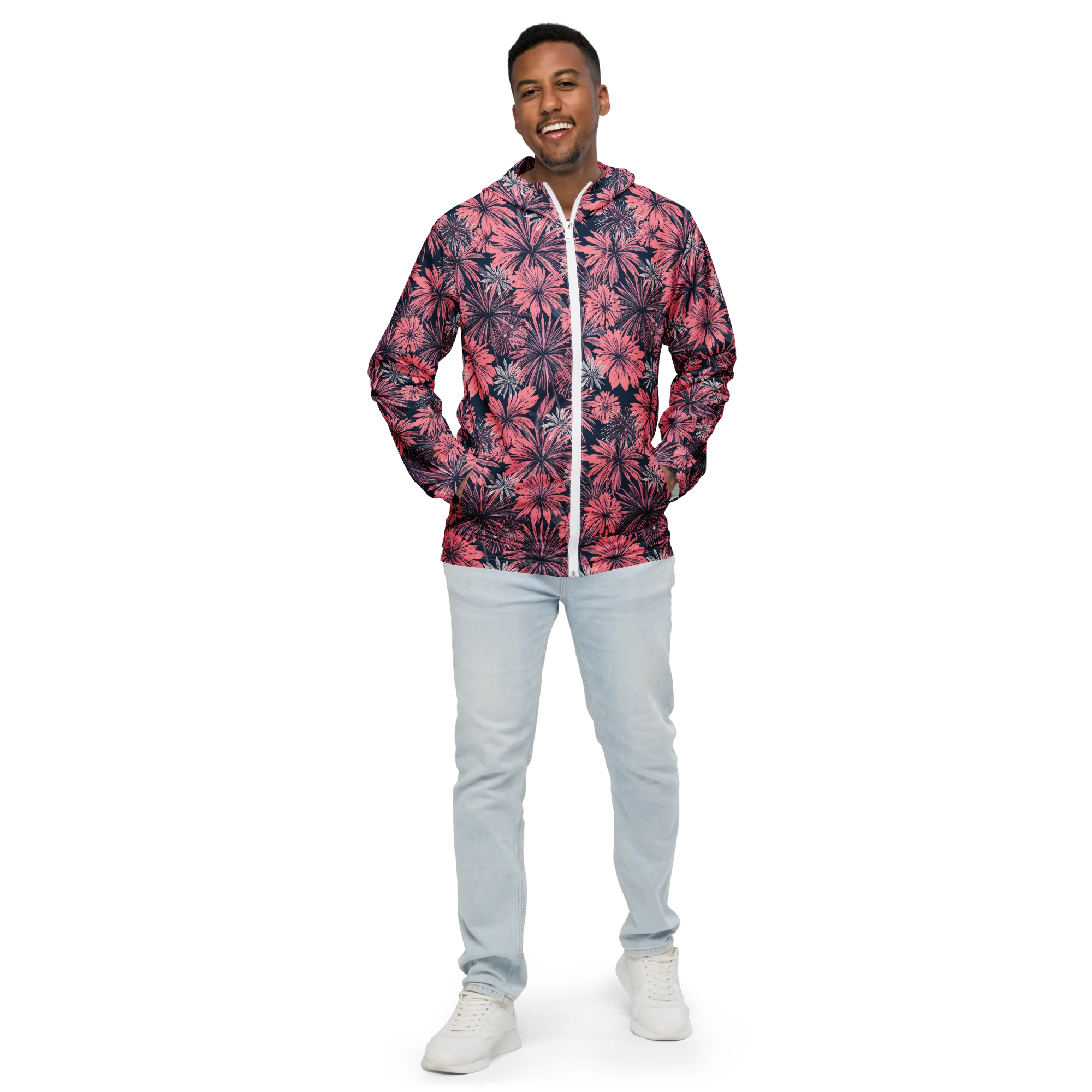 Midnight Coral Garden on Men's Windbreaker — Front