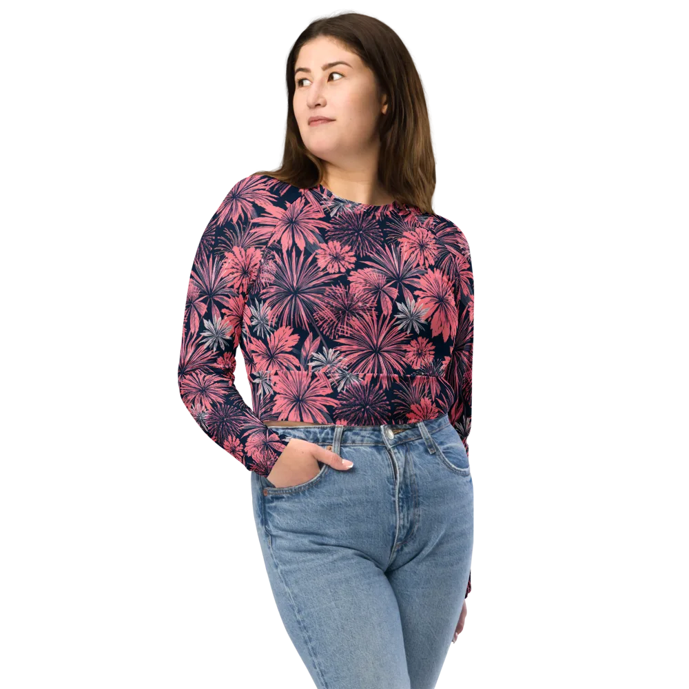 Midnight Coral Garden on Long Sleeve Crop Top — Front