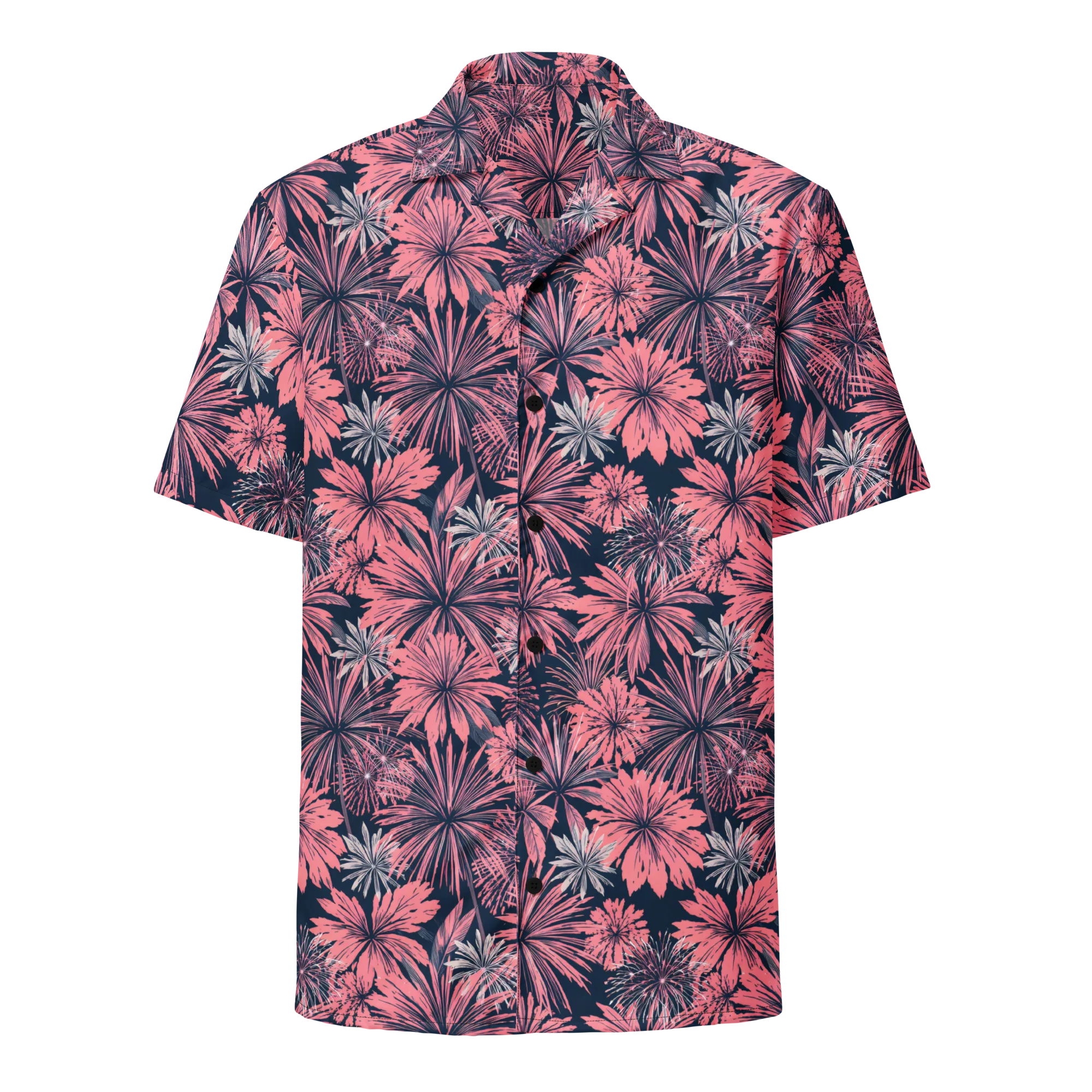 Midnight Coral Garden on Button Shirt — Front