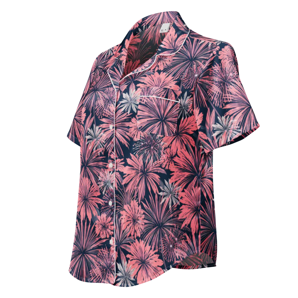 Midnight Coral Garden on Women's Short Sleeve Pajama Top — Left Front