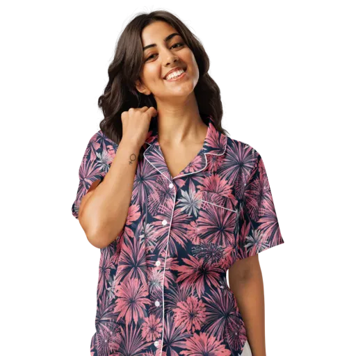 Midnight Coral Garden on a Women's Short Sleeve Pajama Top