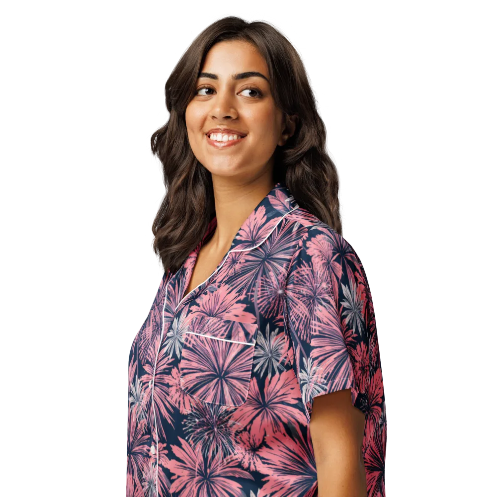 Midnight Coral Garden on Women's Short Sleeve Pajama Top — Left Front