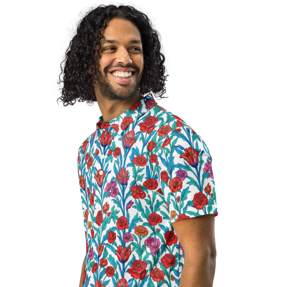 Scarlet Garden on Men's Slim Fit Polo Shirt — Left Front
