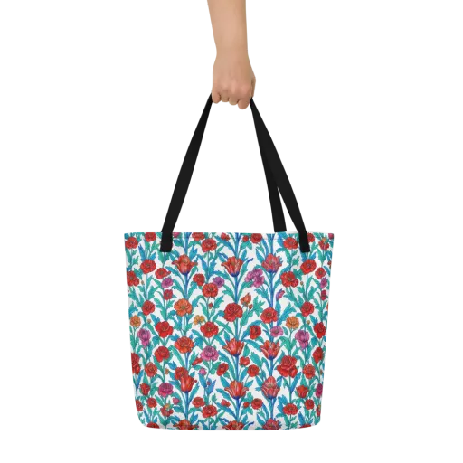 Scarlet Garden on a Large Tote Bag W/ Pocket