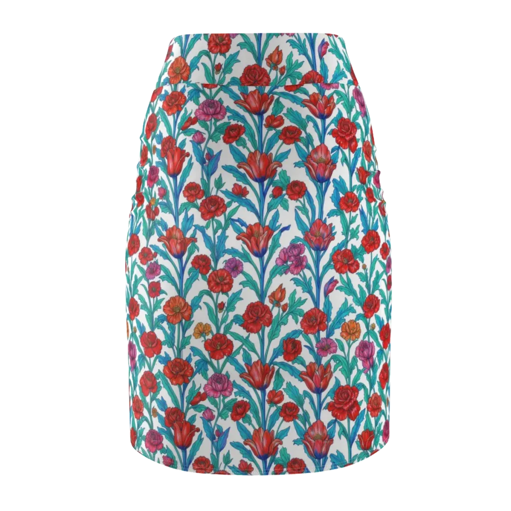 Scarlet Garden on Pencil Skirt — Back