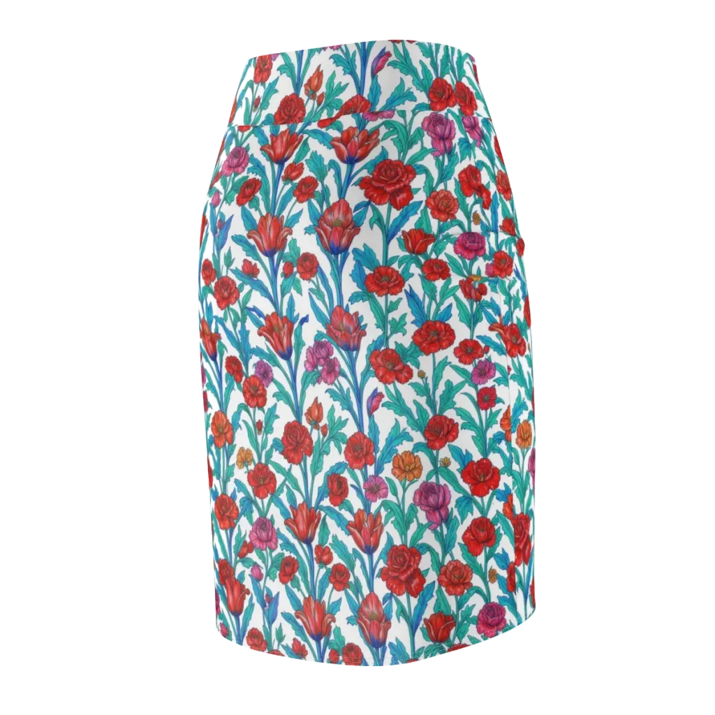 Scarlet Garden on Pencil Skirt — Back Side
