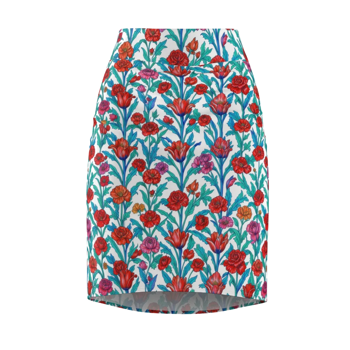 Scarlet Garden on Pencil Skirt — Front